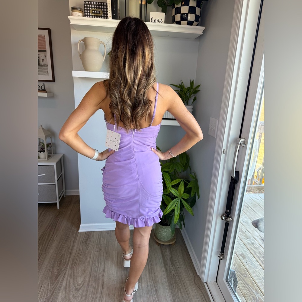 Hello Molly Lavender Ruched Mini Dress NWT Size S | Ruffle Hem Party Dress 💜